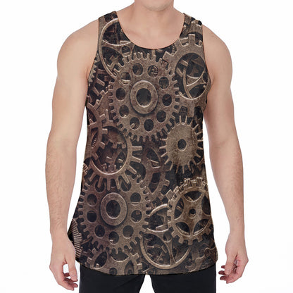 Steampunk Brass Gears And Cogs Print Men's Velvet Tank Top