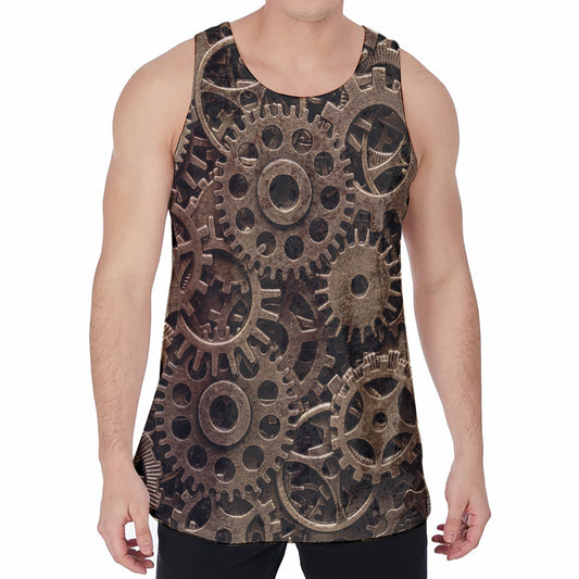 Steampunk Brass Gears And Cogs Print Men's Velvet Tank Top