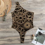 Steampunk Brass Gears And Cogs Print One Shoulder Bodysuit