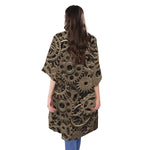 Steampunk Brass Gears And Cogs Print Open Front Beach Cover Up