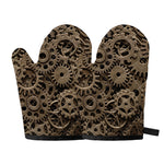 Steampunk Brass Gears And Cogs Print Oven Mitts