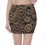 Steampunk Brass Gears And Cogs Print Pencil Mini Skirt