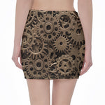 Steampunk Brass Gears And Cogs Print Pencil Mini Skirt