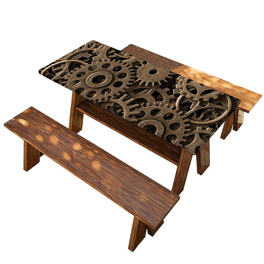 Steampunk Brass Gears And Cogs Print Picnic Table Cover
