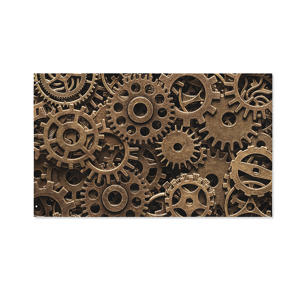 Steampunk Brass Gears And Cogs Print Polyester Flag