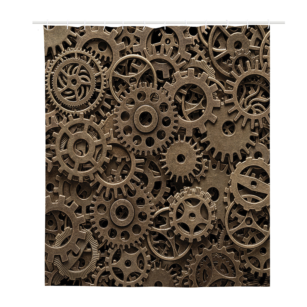 Steampunk Brass Gears And Cogs Print Polyester Shower Curtain