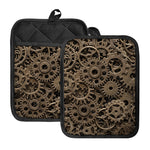 Steampunk Brass Gears And Cogs Print Pot Holders With Pocket