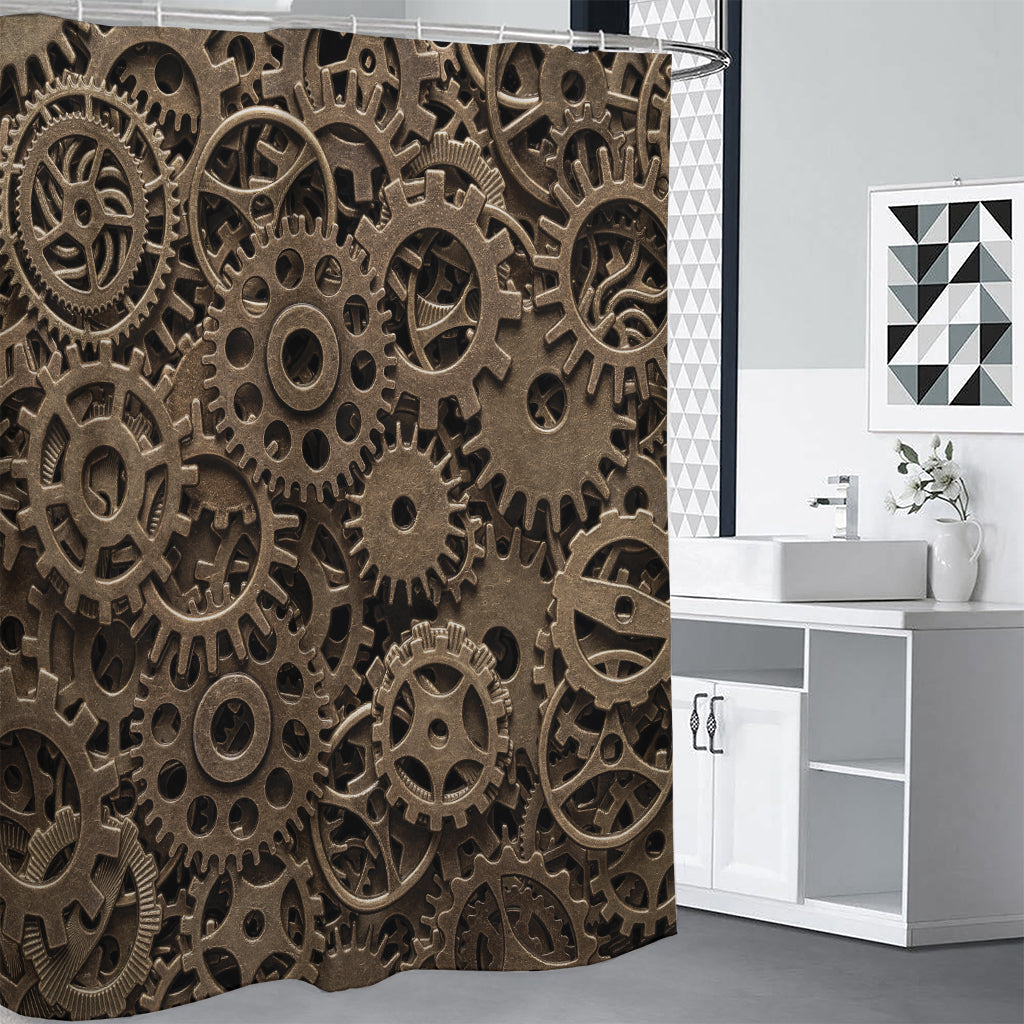 Steampunk Brass Gears And Cogs Print Premium Shower Curtain