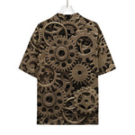Steampunk Brass Gears And Cogs Print Rayon Hawaiian Shirt