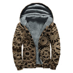 Steampunk Brass Gears And Cogs Print Sherpa Lined Zip Up Hoodie