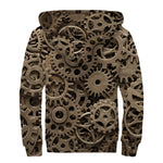 Steampunk Brass Gears And Cogs Print Sherpa Lined Zip Up Hoodie