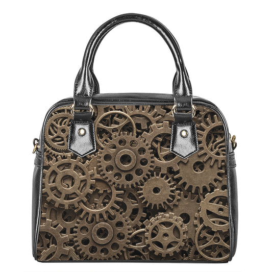 Steampunk Brass Gears And Cogs Print Shoulder Handbag
