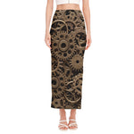 Steampunk Brass Gears And Cogs Print Side Slit Maxi Skirt