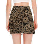 Steampunk Brass Gears And Cogs Print Side Slit Mini Skirt