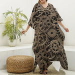 Steampunk Brass Gears And Cogs Print Silk V-Neck Kaftan Dress