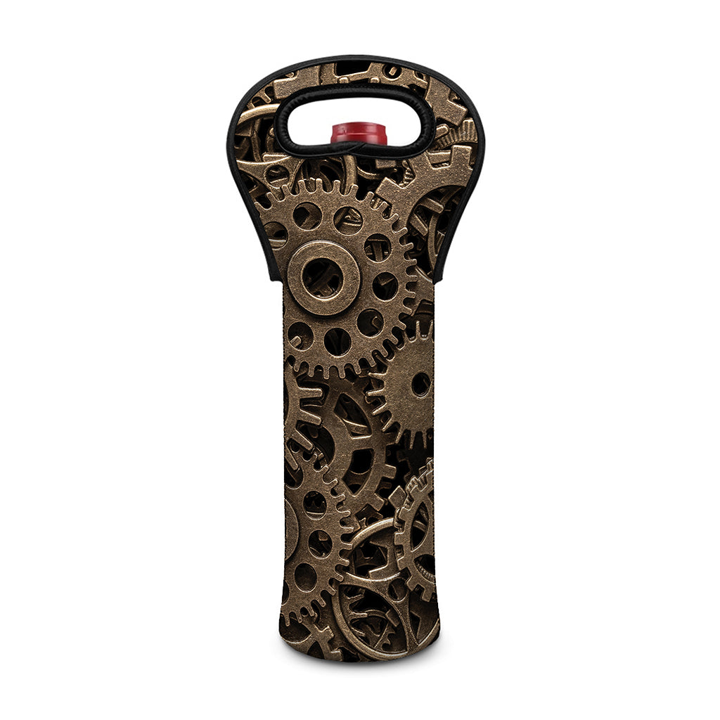 Steampunk Brass Gears And Cogs Print Single Neoprene Wine Tote