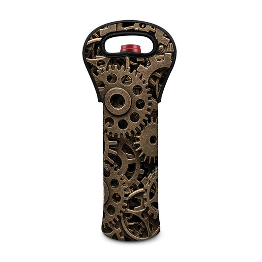 Steampunk Brass Gears And Cogs Print Single Neoprene Wine Tote