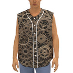 Steampunk Brass Gears And Cogs Print Sleeveless Baseball Jersey