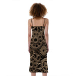 Steampunk Brass Gears And Cogs Print Slim Fit Midi Cami Dress