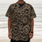 Steampunk Brass Gears And Cogs Print Textured Short Sleeve Shirt