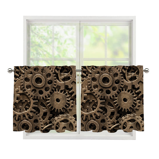 Steampunk Brass Gears And Cogs Print Tier Curtains