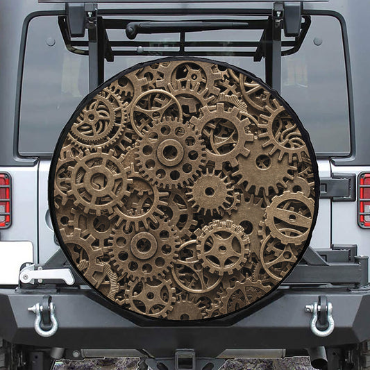 Steampunk Brass Gears And Cogs Print Tire Cover