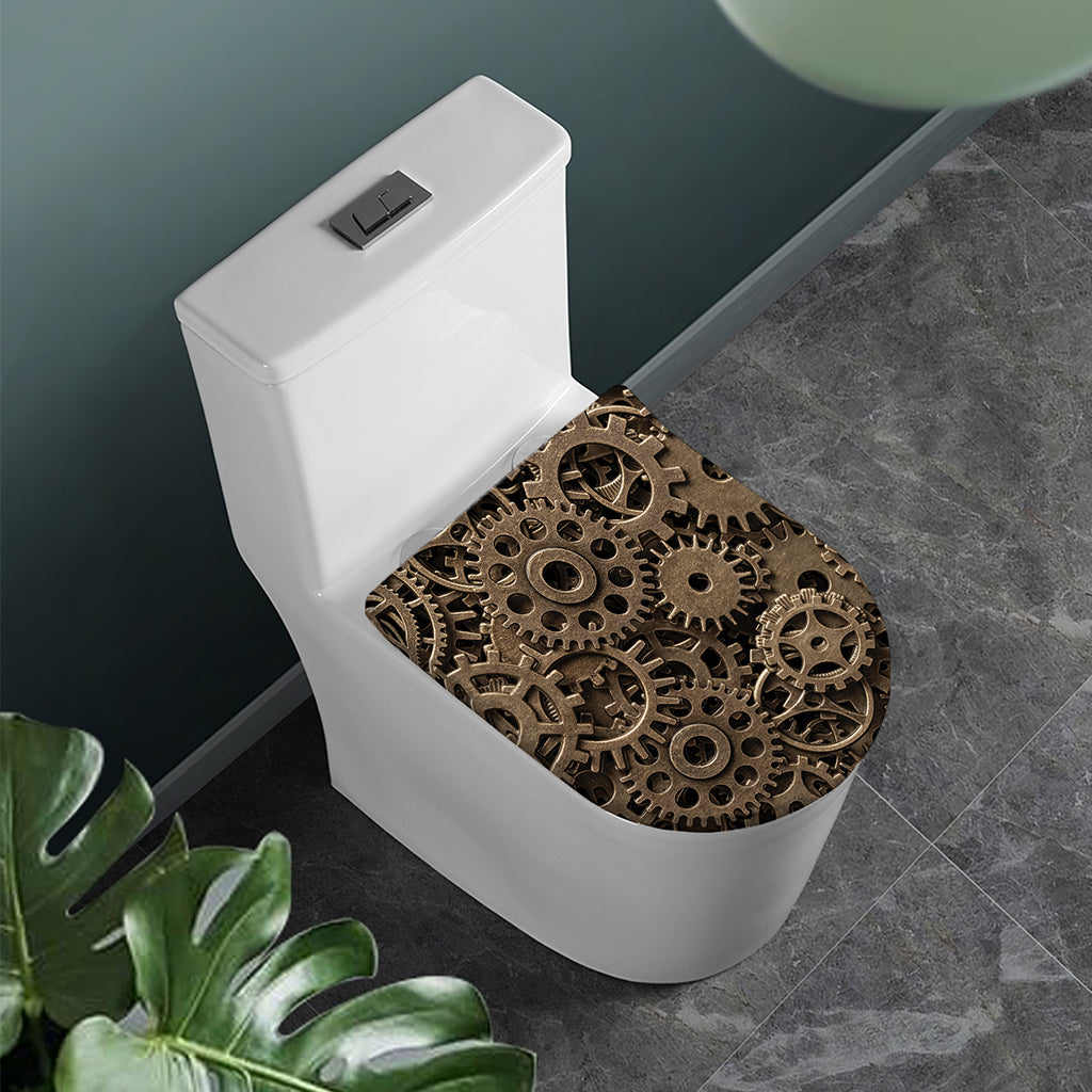 Steampunk Brass Gears And Cogs Print Toilet Lid Cover