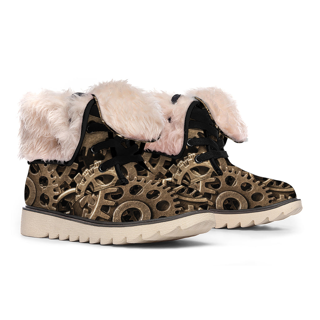 Steampunk Brass Gears And Cogs Print Winter Boots
