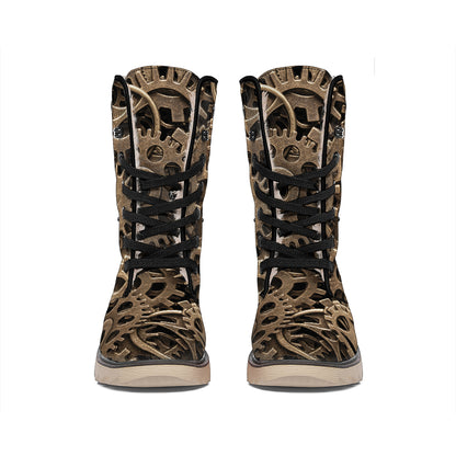 Steampunk Brass Gears And Cogs Print Winter Boots