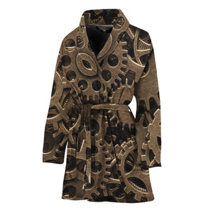 Steampunk Brass Gears And Cogs Print Women's Bathrobe