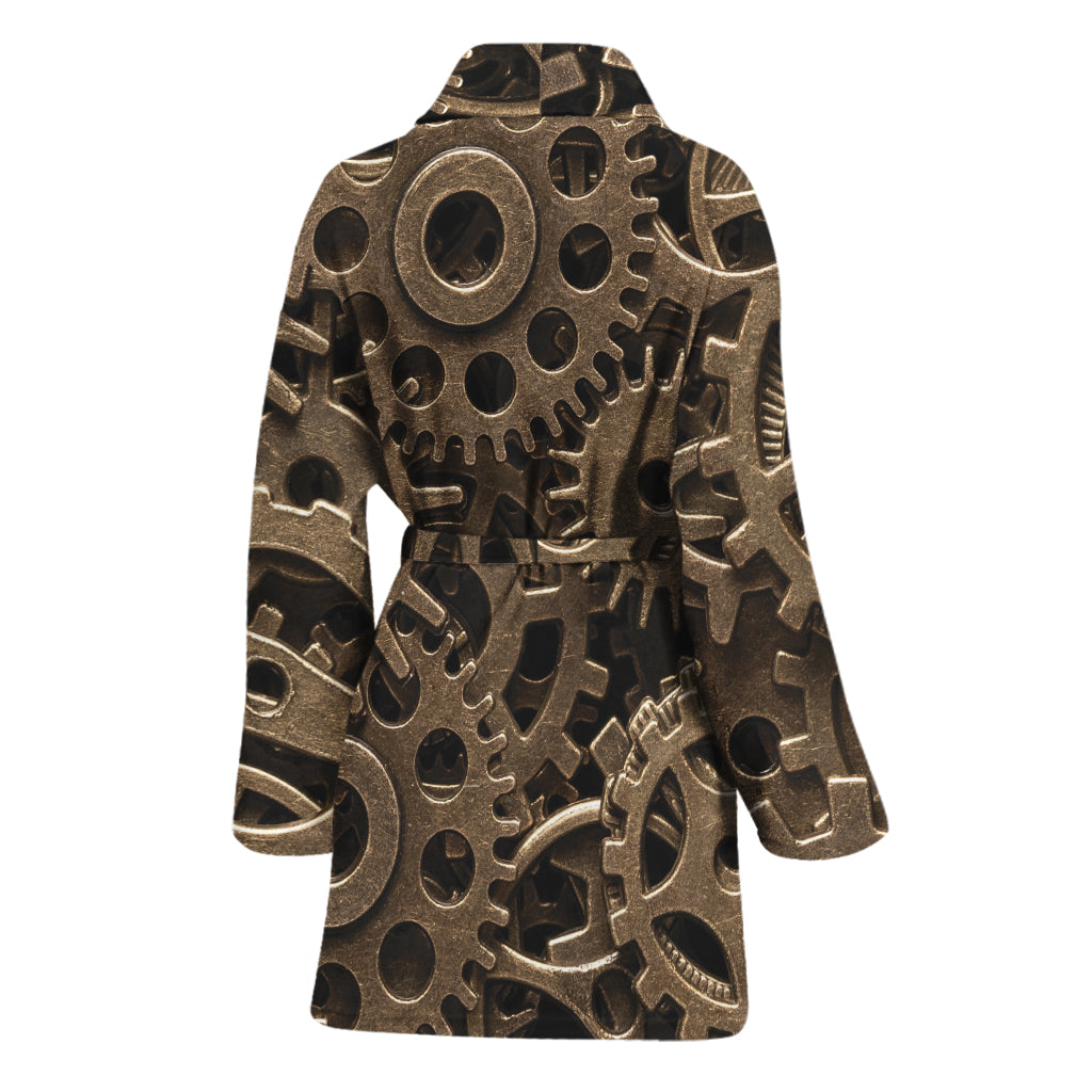 Steampunk Brass Gears And Cogs Print Women's Bathrobe