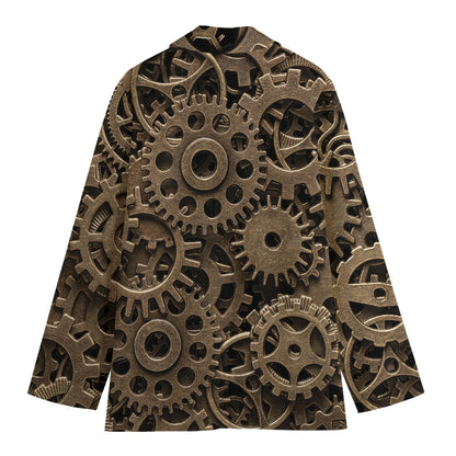 Steampunk Brass Gears And Cogs Print Women's Blazer