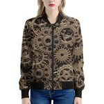Steampunk Brass Gears And Cogs Print Women's Bomber Jacket