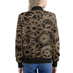 Steampunk Brass Gears And Cogs Print Women's Bomber Jacket
