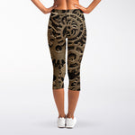 Steampunk Brass Gears And Cogs Print Women's Capri Leggings