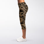 Steampunk Brass Gears And Cogs Print Women's Capri Leggings