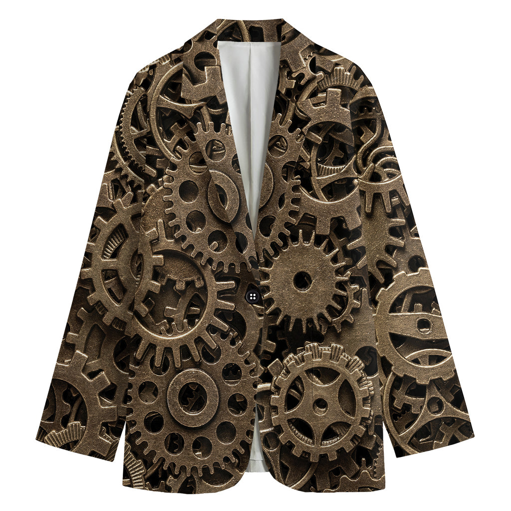 Steampunk Brass Gears And Cogs Print Women's Cotton Blazer