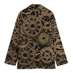 Steampunk Brass Gears And Cogs Print Women's Cotton Blazer