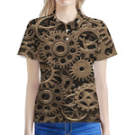 Steampunk Brass Gears And Cogs Print Women's Polo Shirt