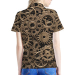 Steampunk Brass Gears And Cogs Print Women's Polo Shirt