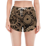 Steampunk Brass Gears And Cogs Print Women's Split Running Shorts