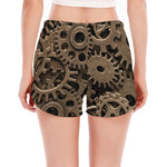 Steampunk Brass Gears And Cogs Print Women's Split Running Shorts