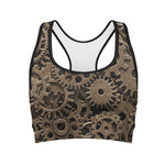 Steampunk Brass Gears And Cogs Print Women's Sports Bra