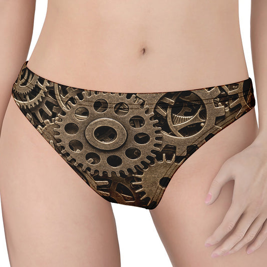 Steampunk Brass Gears And Cogs Print Women's Thong