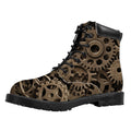Steampunk Brass Gears And Cogs Print Padded Collar Lace Up Boots