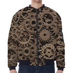 Steampunk Brass Gears And Cogs Print Zip Sleeve Bomber Jacket