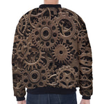 Steampunk Brass Gears And Cogs Print Zip Sleeve Bomber Jacket