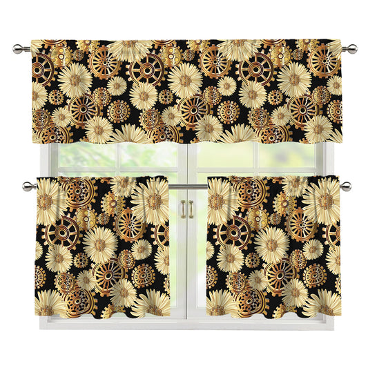 Steampunk Chamomile Pattern Print 3 Piece Kitchen Curtains