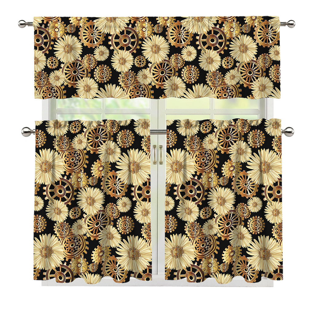 Steampunk Chamomile Pattern Print 3 Piece Kitchen Curtains