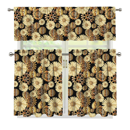Steampunk Chamomile Pattern Print 3 Piece Kitchen Curtains